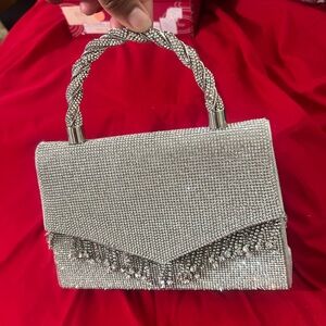 Silver Crystal Embellished Evening Bag